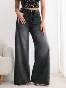 EMERY ROSE Plus Size Women's Vintage Washed Denim Jeans, Spring/Summer Date Night Dark Wash - Dark Grey - View 4