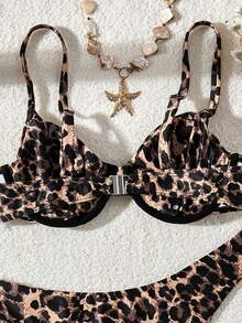Swim Vcay Áo bikini hai mảnh họa tiết da báo gợi cảm dành cho nữ, thích hợp cho kỳ nghỉ hè và đi biển. - màu nâu - Xem 5