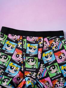 THE POWERPUFF GIRLS X SHEIN 1pc Women's Cartoon Block Print Hipster Panty - Black - View 3