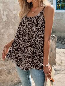 SHEIN LUNE Women's Leopard Print Camisole Top, Fashionable For Beach Vacation - Multicolor - View 4