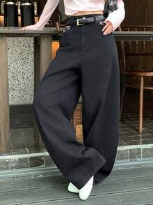 DAZY Quần jean denim dáng rộng in hoa, có túi và khóa kéo dành cho nữ. - Màu xanh lam - Xem 5