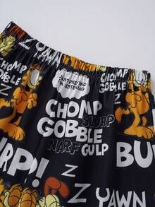 GARFIELD | SHEIN Tween Boy Cartoon Print Top And Shorts Pajama Set - Black and White - View 7