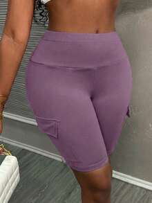 Slaydiva Summer Casual Street Workwear, Three-Dimensional Pockets, Wide Waist, Slim Fit Trousers, Cycling Pants, Light Gray Knitted Women's Shorts - Dusty Pink - View 6
