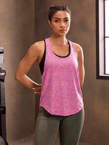 Powerista Tank Top Olahraga Kasual Wanita dengan Motif Geometris dan Patchwork - Hot Pink - View 4