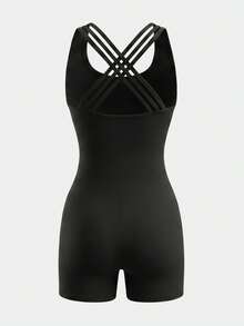 SHEIN Tween Girls' Casual Sleeveless Cutout Back U-Neck One-Piece Sports Jumpsuit, Yoga Outfit For Spring/Summer - Multicolor - View 3
