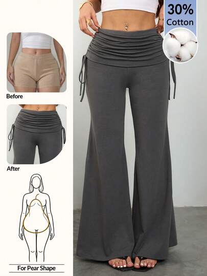 SHEIN PETITE Quần ống rộng cho nữ, phong cách đường phố, quần cạp cao kiểu Y2K, quần legging tập luyện, quần jogger, quần yoga, quần tập gym, quần ống loe.