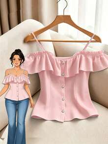 GlowEve CURVE Elegant Ruffled Off Shoulder Blouse For Plus Size Women - Dusty Pink - View 1