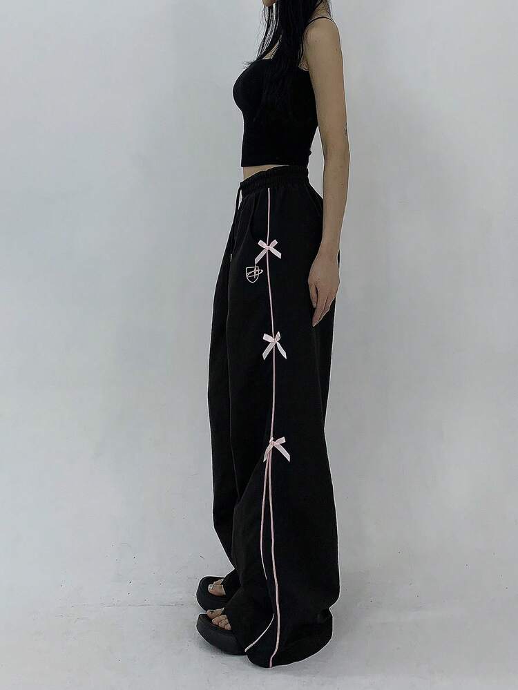 Women's Bow Decor Wide Leg Loose Casual Pants