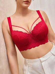 Bralution Plus Size Women Comfortable Underwire Lace Bra - Red - View 4