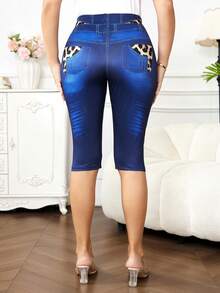 Ellevyn Quần legging lửng dáng rộng họa tiết da báo phối nhiều mảnh dành cho nữ cỡ lớn. - Màu xanh lam - Xem 2