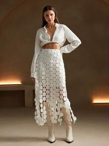 Anewsta Laser Cut Multi Circle Double Layered Skirt - White - View 4