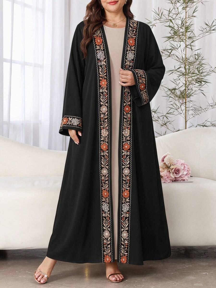 SHEIN Najma Plus Size Arabic Print Modest Long Robe - White - View 1