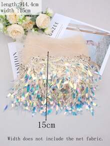 1PC New Sparkly Sequin Mesh Tassel Fringes DIY Stage Performance Costume Curtain Decorative Fabric, In Stock, Length: 30ft, Width: 6in - multicolor - View 15