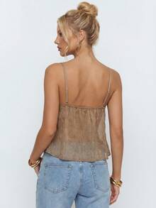 Avantive Women's Solid Color Pleated Casual Versatile Daily Wear Camisole Top - Khaki - View 2