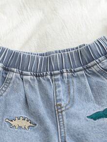 Baby Boy Summer New Cartoon Embroidered 5-Inch Denim Shorts, Thin Korean Style Mid-Waist Design, Comfortable And Soft Fabric, Suitable For Daily Outings, Play, Parties And Festivals - Light Wash - View 6