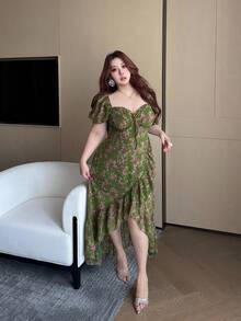 Vibekara Váy dài tay cánh hoa công chúa ngọt ngào bằng chiffon cho kỳ nghỉ lãng mạn - màu xanh lá - Xem 8