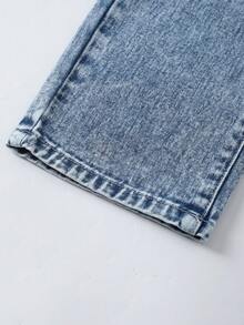 SHEIN Quần jean denim thường ngày cho bé gái, thiết kế mới đa năng, màu xanh lam bạc màu kiểu cổ điển, cạp chun, chất liệu cotton, mềm mại và thoải mái, phù hợp để mặc cùng áo phông, đi nghỉ mát, đi học, mặc thường ngày, dự tiệc, mùa hè. - Màu xanh lam - Xem 7