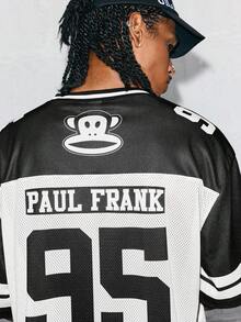 Paul Frank X SHEIN قميص كاجوال قصير الأكمام مطبوع بأرقام للرجال - أبيض وأسود - مشاهدة 3