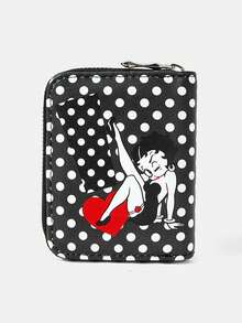 Betty Boop x SHEIN Ví đựng tiền xu có khóa kéo, thiết kế hình môi yêu màu đen và xám, kiểu dáng tối giản, phù hợp cho nữ. - Màu xám đen - Xem 1