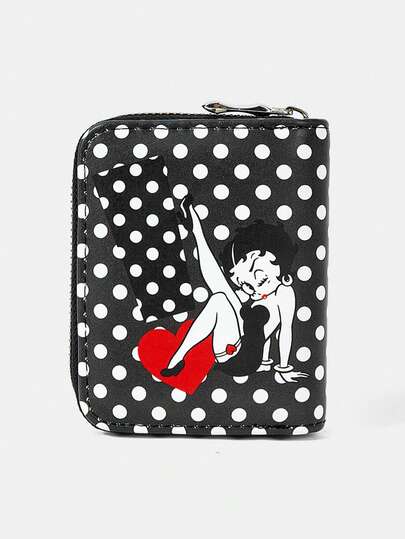 Betty Boop x SHEIN 1 Piece, Black And Gray Background Love Lip Design Minimalist Zipper Coin Wallet, Suitable For Women