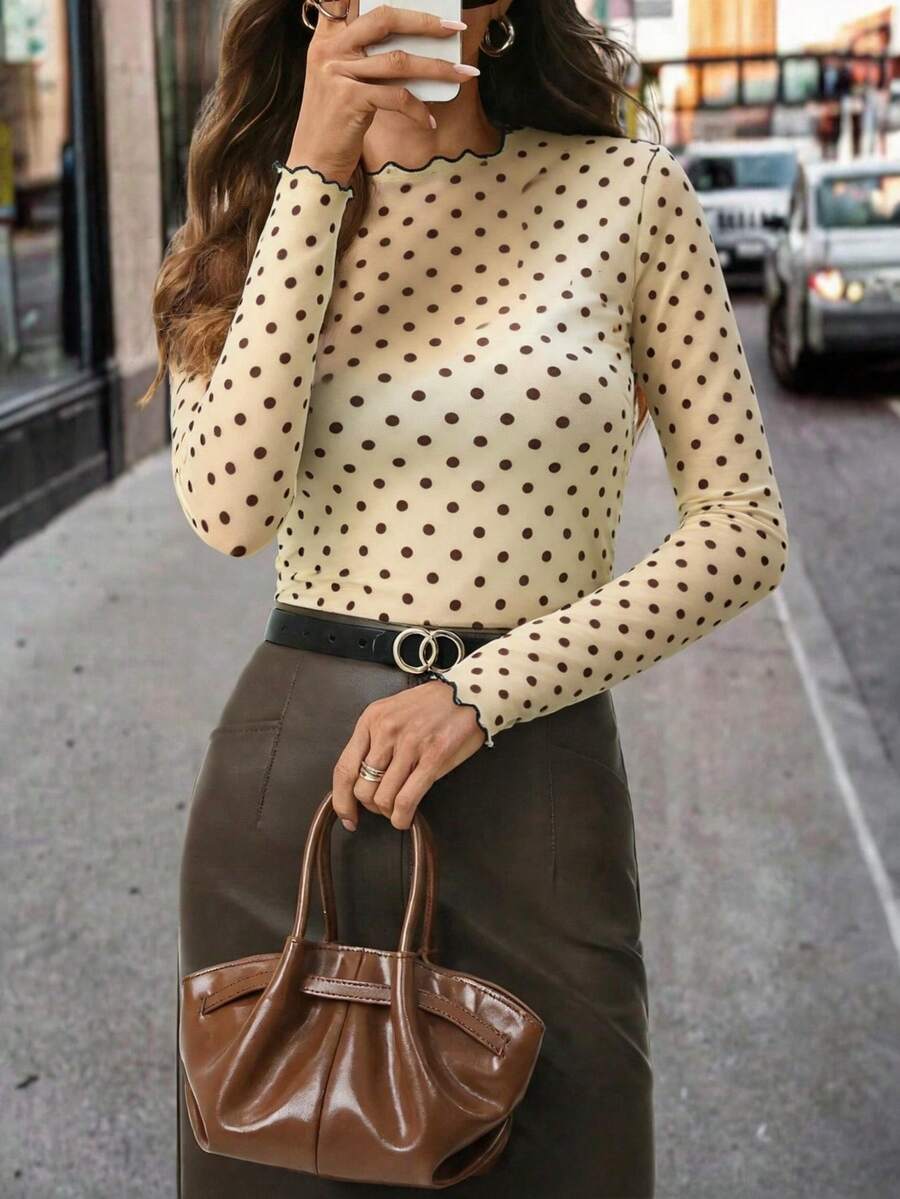 SHEIN Clasi Áo kiểu nữ thanh lịch, gợi cảm, họa tiết da báo, chất liệu lưới, ôm sát. - Nhiều màu - Xem 1