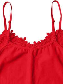 Rometta Plus Size Elegant Blommig Spets Camisole Bodysuit, Sommar - Röd - Visa 3