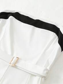 GlowEve CURVE Plus Size Strapless Waist Belt Straight Jumpsuit Evening Formal Black And White Summer Elegant - White - View 4