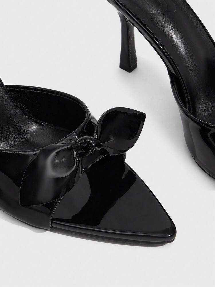 CUCCOO SZL Women's Fashion Pointe Patent Leather Bow Decorative Party/Work High Heels Sandals, Halter Elegant Stilettos