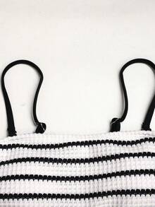 SHEIN Teen Girl Beach Vacation Striped Fashion Swimsuit Set - Black and White - View 3