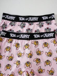 TOM & JERRY X SHEIN 女士字母腰带休闲平角内裤 - 粉色 - 查看 3