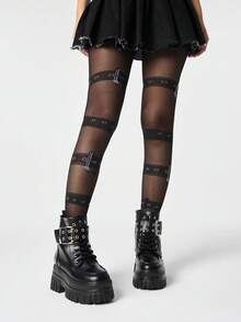 Grunge Punk 女式厚底高跟凉鞋朋克风深色PU圆头机车短靴骑马靴2026新款英伦风春秋流行爆款显小脚 - 黑色 - 查看 5