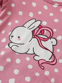 Genkimix Kids 2件套 女童可爱卡通绵羊印花休闲短袖长款睡衣家居服套装，粉色和灰色 - 彩色 - 查看 6