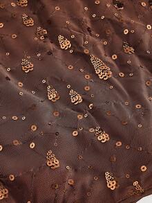 SHEIN MOD Váy ngắn thắt nơ sequin xanh lá cây, váy sequin, váy sequin nâu, váy lấp lánh, trang phục lễ hội Rave, thu/đông, Halloween, Goth, phương Tây - Cà phê nâu - Xem 4