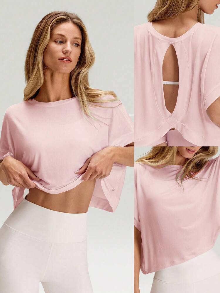 Modal Oversized Short Sleeve Tee With Keyhole Back Low Impact Yoga Pilates Daily Casual