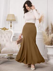 Modelyn Women's Solid Color Casual Versatile Date/Travel A-Line Skirt - Brown - View 3