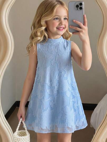SHEIN Glamorique Kids Young Girl' Elegant Sleeveless Dress, Summer Dress, Suitable For Daily Outings, Vacation, Birthday Party