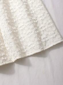 SHEIN Đầm ngắn tay màu mơ thanh lịch kiểu cổ điển cho bé gái, đầm jacquard cổ vuông tay cánh hoa mùa xuân/hè, đầm dự tiệc sinh nhật. - Màu be - Xem 7