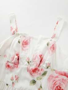 SHEIN Franclia 女款長版數位花卉印花無袖洋裝，肩帶設計，收腰顯瘦修身剪裁，傘裙擺，度假海灘穿搭，2026夏季秋季百搭洋裝，適合派對、通勤、日常 - 彩色 - 查看 5