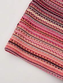 SaltGleam SaltGleam Sexy Vacation Style Tie Halter Neck Deep V-Neck Pentagram Decor Multi-Color Striped Crochet Hollow Out Jumpsuit - Multicolor - View 4