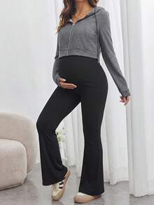 SHEIN Pantalones casuales y versátiles de uso diario con cintura ajustable para maternidad de unicolor - Negro - Ver 5