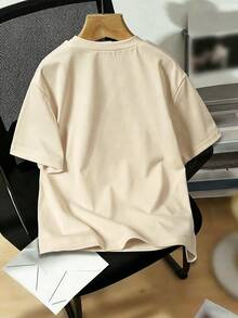 BOY Casual Funny English Letter Round Neck Short Sleeve T-Shirt,Back-To-School Summer School Outings,Sports,Spring/Summer Getaway,Holiday,Travel,Relax - Khaki - View 2