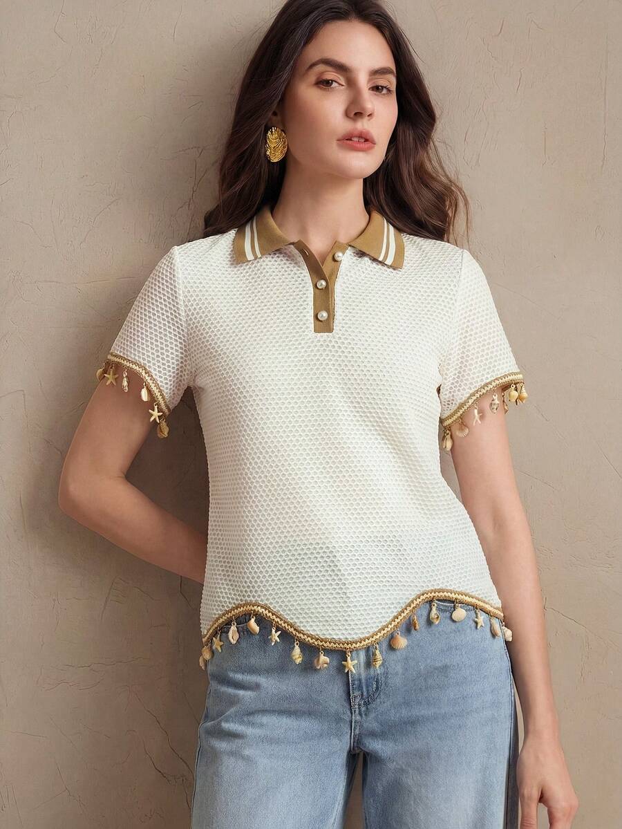 Anewsta Áo polo nữ tay ngắn màu trắng mới mùa hè - trắng - Xem 1