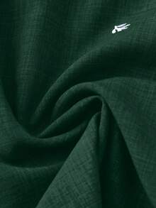 SHEIN LUNE CURVE 大码女式V领花卉刺绣图案休闲百搭日常衬衫 - 墨綠色 - 查看 4