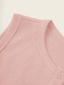 SHEIN BASICS 大码纯色针织修身背心 - 粉色 - 查看 3