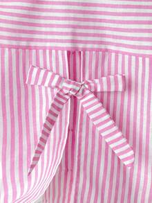 Young Girl Casual Daily Pink Striped Shirt (Detachable Bow At Back) - Pink - View 5