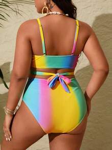 Slaydiva Conjunto de tankini de traje de baño con pliegues cruzados en degradado de talla grande - Multicolor - Ver 2