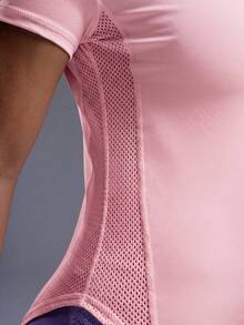 Powerista Solid Color Asymmetric Hem Round Neck Summer Short Sleeve Sports T-Shirt - Pink - View 8