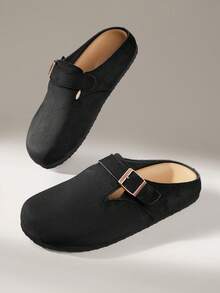 Solecia Zapatos tipo mule de punta cerrada con hebilla de metal, estilo retro commuter y silueta delgada - Terciopelo Negro Yangjing - Ver 6