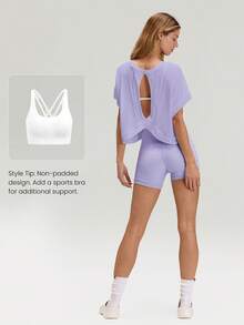 GLOWMODE Modal Oversized Short Sleeve Tee With Keyhole Back Low Impact Yoga Pilates Daily Casual - Purple - View 6