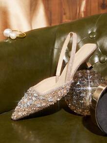 CUCCOO TILAWA Women's Rhinestone Pointed Toe Shiny Fashionable High Heels, Versatile For Daily Wear Valentine's Day - Bronze - View 7